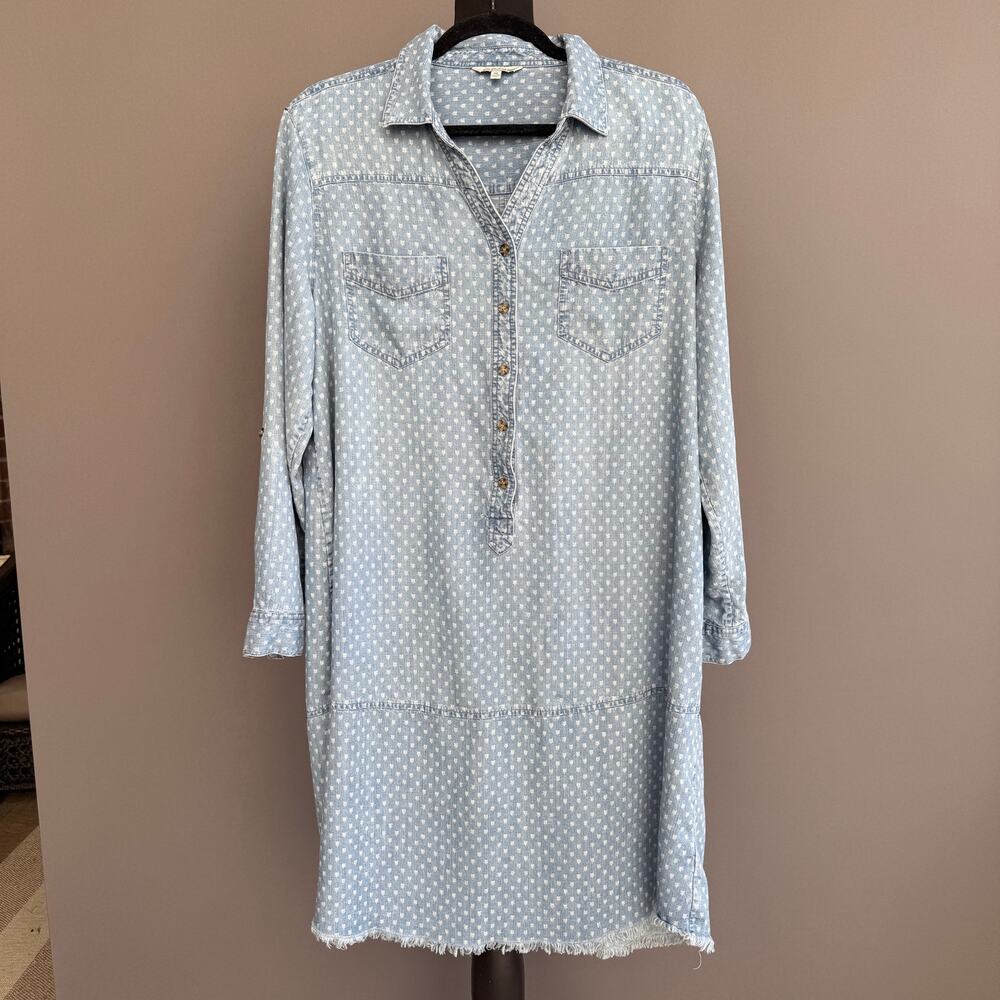 John Mark Denim shirt dress lyocell button up Western Chambray knee length - XL